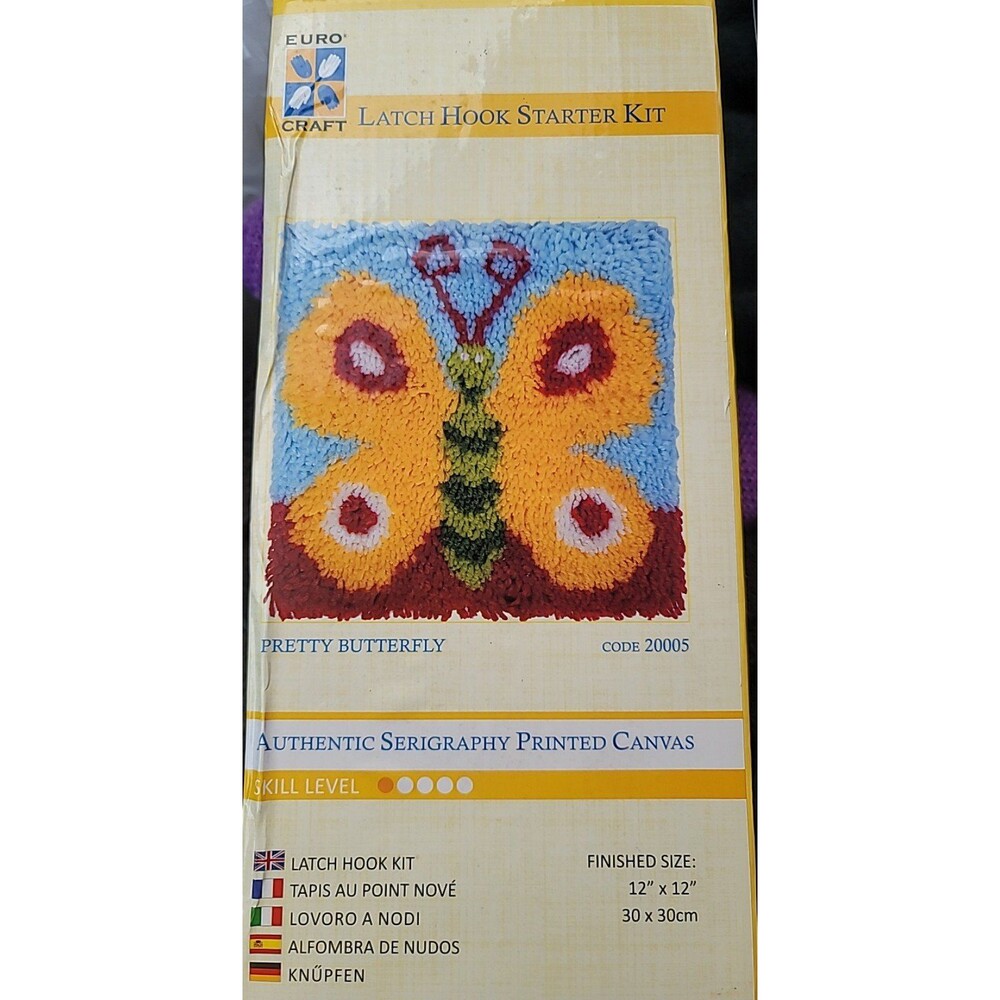 NEW- Euro Craft Latch Hook Starter Kit Pretty Butterfly 12x12
